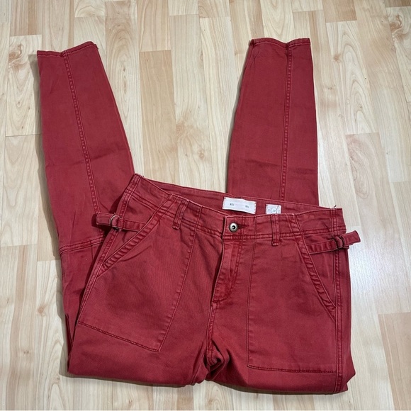 Anthropologie Womens Hei Hei 28 Utility Cargo Skinny Leg Red Pink Pants - Picture 1 of 8